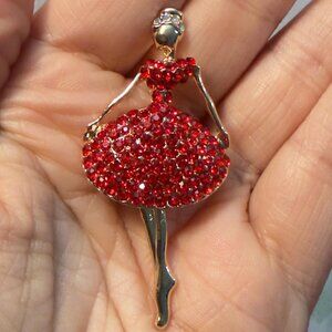 Elegant Red Crystal Ballerina Brooch